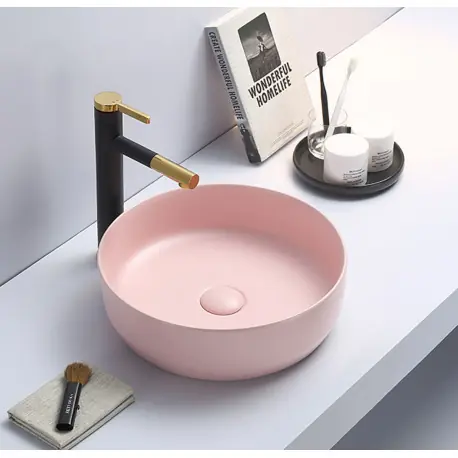 Set vasque à poser 39x39x12 cm sans trop-plein + bonde à écoulement libre Infinitio rose mat SetSATINF-rose