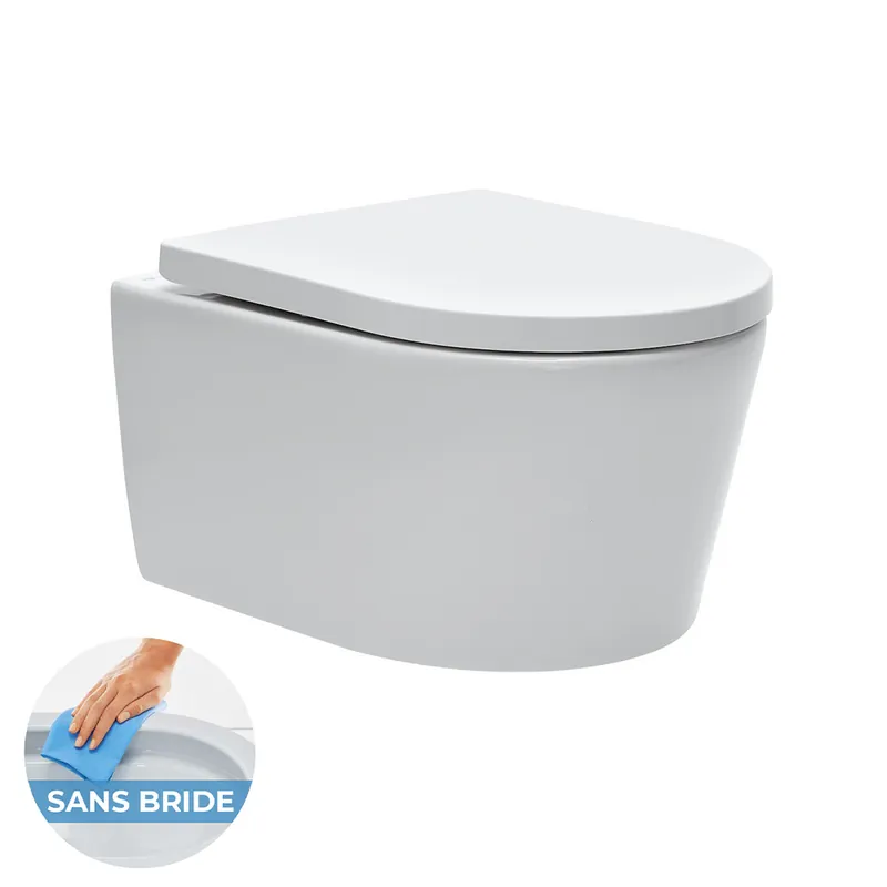 WC suspendu sans bride et fixations invisibles + abattant frein de chute (SATrimless)