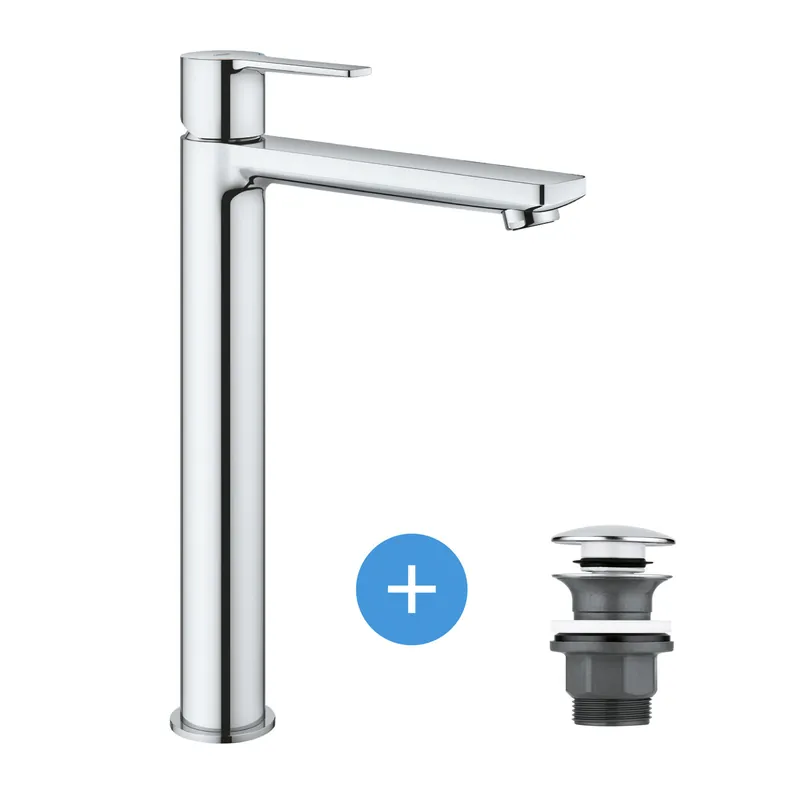 Lineare Set Mitigeur Monocommande Lavabo Taille XL + Bonde clic clac Grohe pour lavabo avec trop-plein (23405001-CLICCLAC)