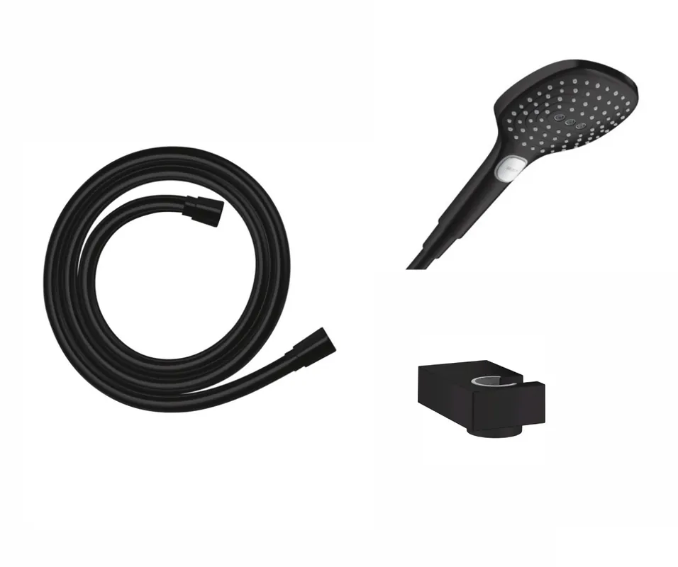 Pack Raindance Select E noir mat douchette 3 jets avec flexible de douche Isiflex et support mural (RaindanceNoirMat-2)