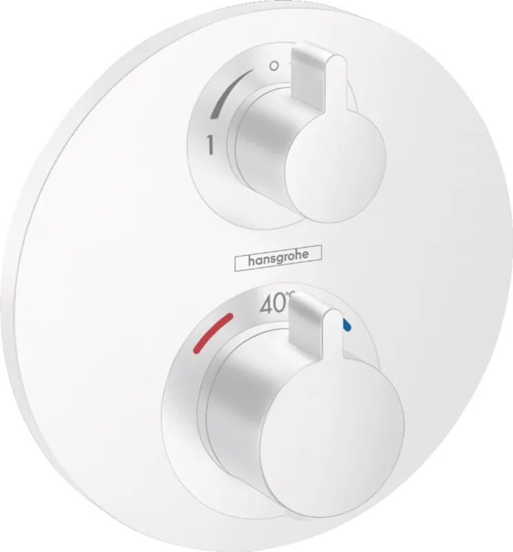 Ecostat S Set de finition pour mitigeur thermostatique encastré avec robinet d’arrêt et inverseur, Blanc mat (15758700)