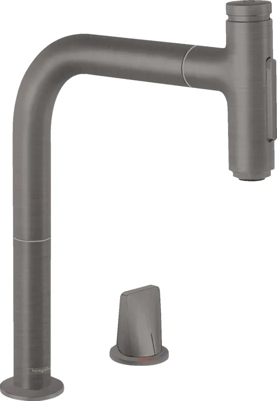 Metris Select M71 Mitigeur de cuisine 2 trous 200, avec douchette extractible 2 jets, sBox, Noir Chromé brossé 73818340
