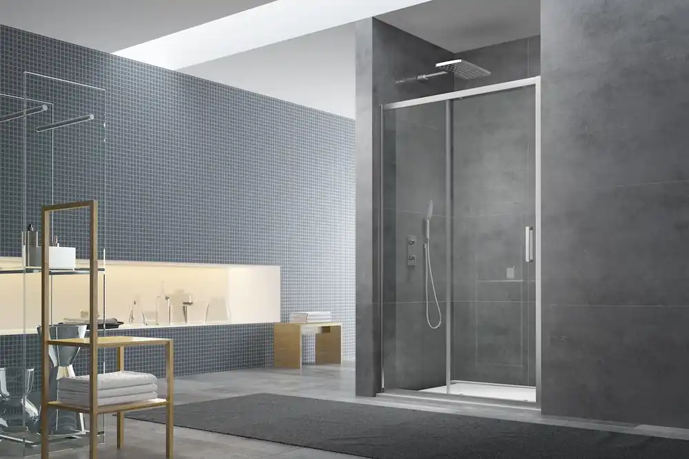 Tex Porte coulissante de douche verre trempé transparent avec glissières silencieuses 100x195cm, Chrome (SIKOTEXD100CRT)
