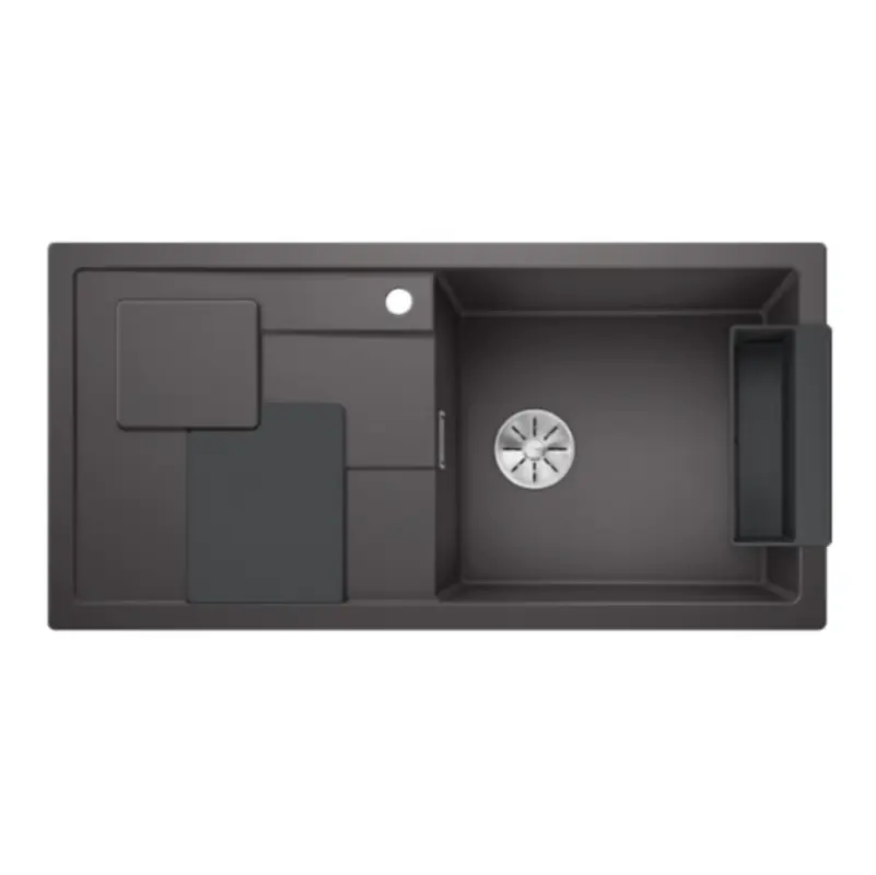 Evier SITY XL 6 S PuraDur en Silgranit + Planche et panier Lava Grey 100x50cm, Gris rocher (525049)