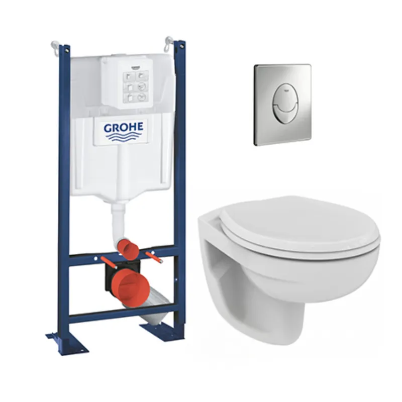 Pack WC Bâti autoportant avec Cuvette Porcher rimless + Abattant + Plaque chrome (ProjectPorcher-2)