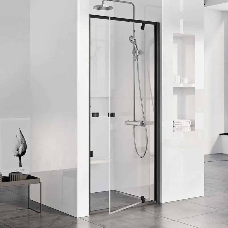 Pivot PDOP1 Porte de douche 90 x 190cm en verre transparent hydrofuge, finition noire (03G70300Z1)