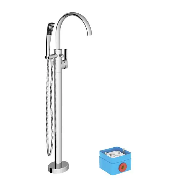FM 080.00 Mitigeur sur pied pour baignoire, 17L/min + R-box + Flexible et douchette à main, Chrome (X070059)