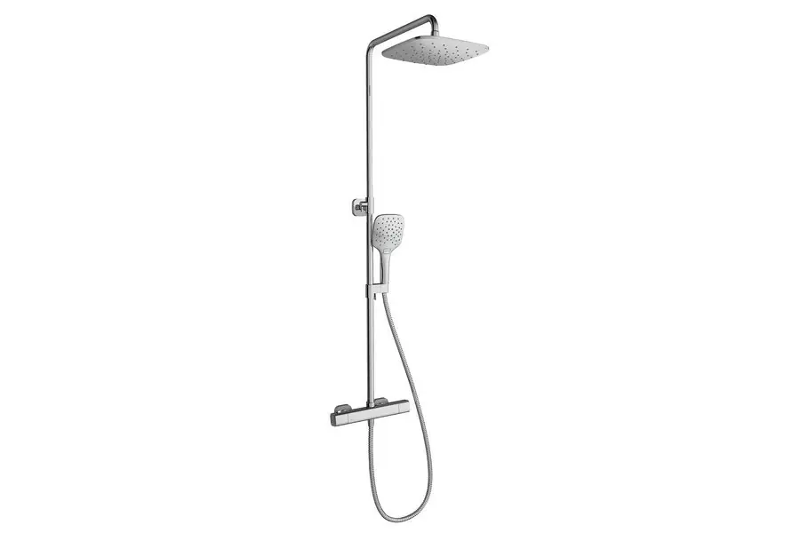 10° TD 091.00/150 Colonne de douche complète, Mitigeur thermostatique CoolFeel, Tête de douche réglable en hauteur X070103