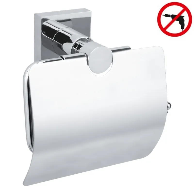 Hukk Dérouleur de papier toilette avec couvercle en acier inoxydable, pose facile sans perçage, Chrome (40247-00000-00)