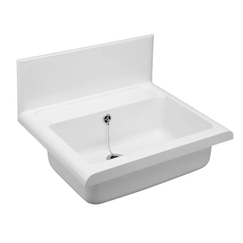 Poste d‘eau avec paroi arrière anti-éclaboussures Polypropylène haute qualité, trop-plein, 55x45 cm