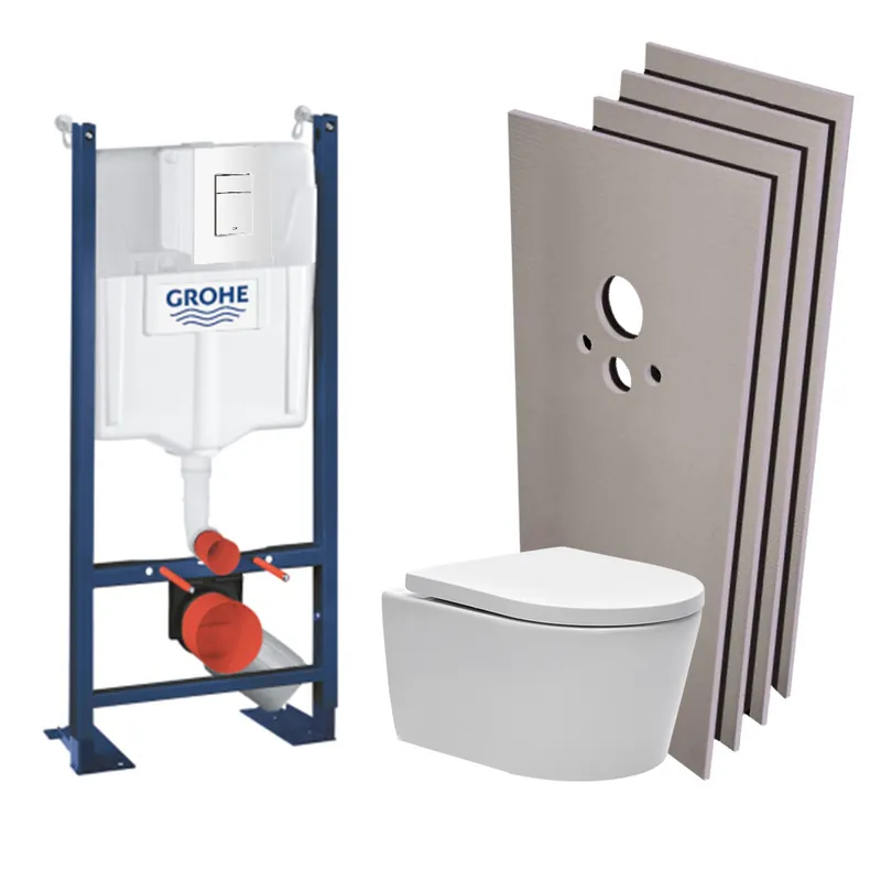 Pack WC Bâti autoportant + Cuvette SAT sans bride, fixations cachées + Plaque blanche + Set habillage (ProjectSATrimless-4-sabo)