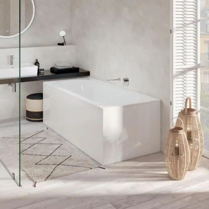 Oberon 180x80cm Baignoire rectangulaire encastrable gauche et droite en Quaryl®, avec pieds, blanc (UBQ180OBE2V-01)