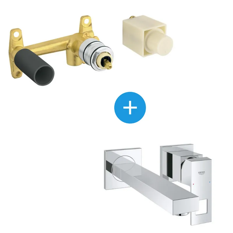 Eurocube Set Mitigeur monocommande 2 trous lavabo encastré mural Chrome Taille M + Corps encastré (23447000-SET)