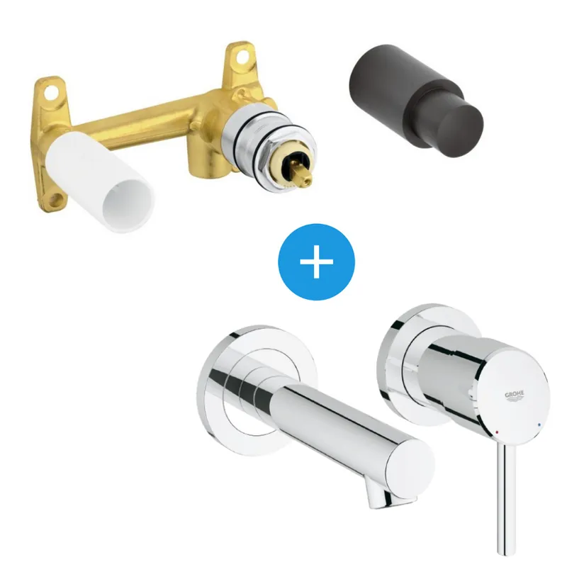 Concetto Set Mitigeur monocommande 2 trous lavabo encastré mural Chrome Taille S + Corps encastré (19575001-SET)
