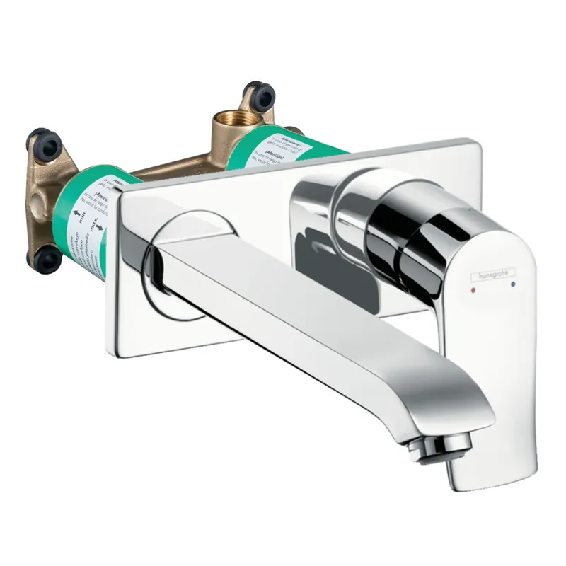 Metris Set Mitigeur monocommande lavabo encastré mural Chrome Bec long + Bonde écoulement libre + Corps encastré (31086000-SET)