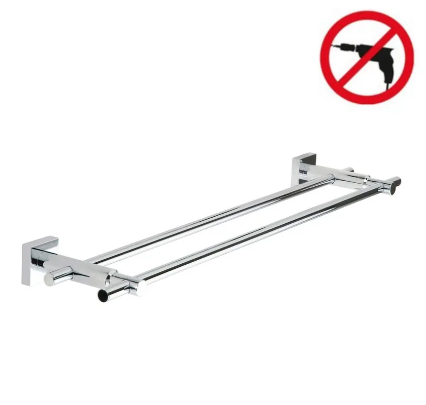 Hukk Porte-serviettes 2 barres fixes, métal chromé, pose facile sans perçage (40253-00000-00)