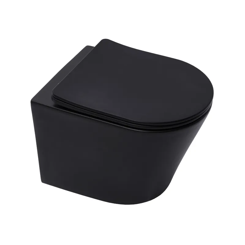 WC suspendu Infinitio noir mat sans bride et fixations invisibles + abattant frein de chute (BlackInfinitio)