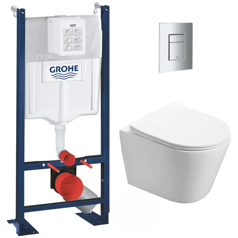 Pack WC Bâti autoportant + WC Swiss Aqua Technologies Infinitio sans bride + Plaque chrome (ProjectInfinitio-1)