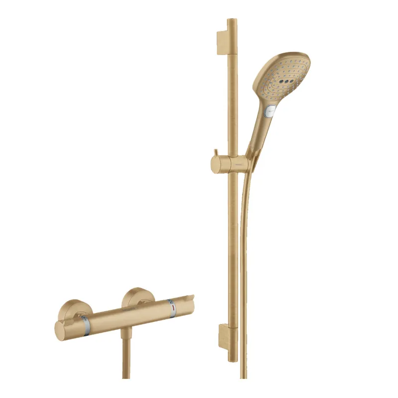 Set de douche Mitigeur Comfort + Barre Unica 65cm + Douchette 3 jets Raindance 120 Select E, Bronze brossé
