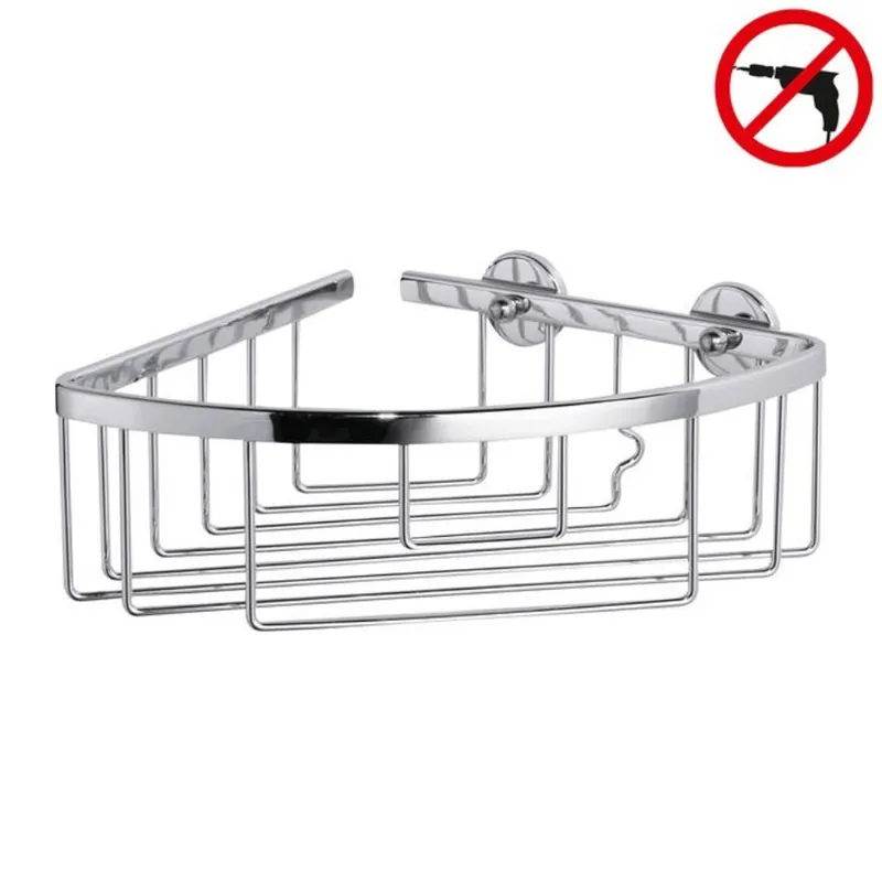 Aluxx Panier de douche d‘angle en aluminium chromé inoxydable 19,2x20x9,2cm, Pose facile sans perçage (40200-00000-00)