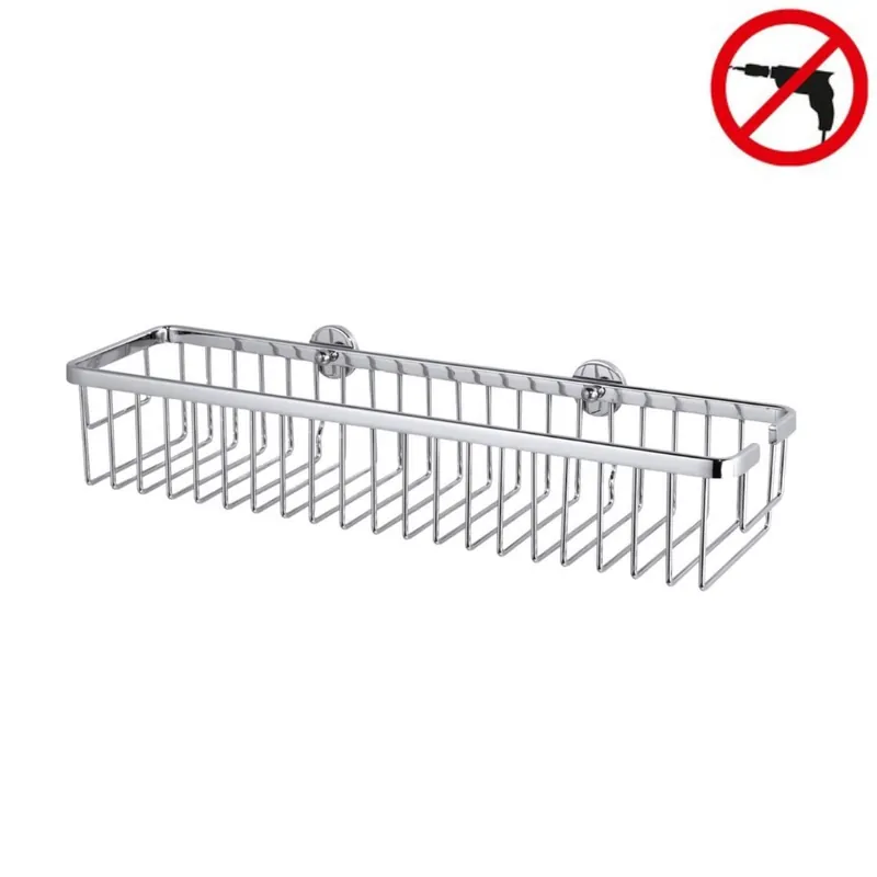 Aluxx Panier de bain/douche en aluminium chromé inoxydable 45x12,5 cm, Pose facile sans perçage (40206-00000-00)