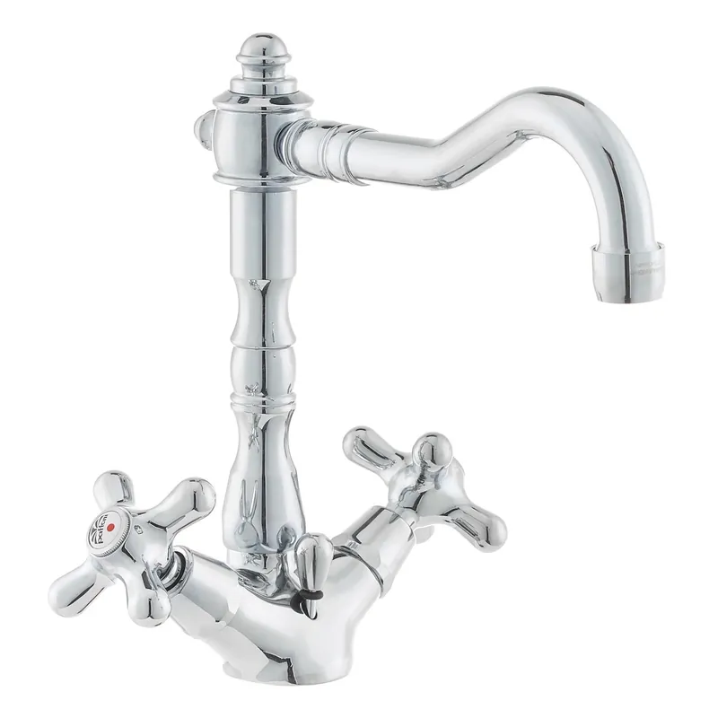 Ricordi Mélangeur de lavabo XL avec tirette et bonde, Design vintage, Chrome (IR085)