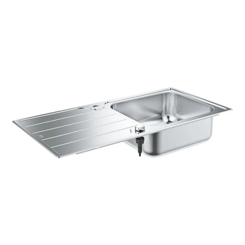 K500 Evier réversible 100x50cm avec une cuve et égouttoir + Vidage automatique et bonde panier, Inox finition satinée (31563SD1)