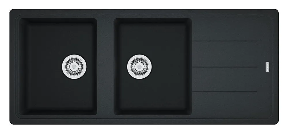 Basis BFG 621 Evier 116x50cm avec double cuve et égouttoir réversible, Fragranit+, Noir (BFG621ON)