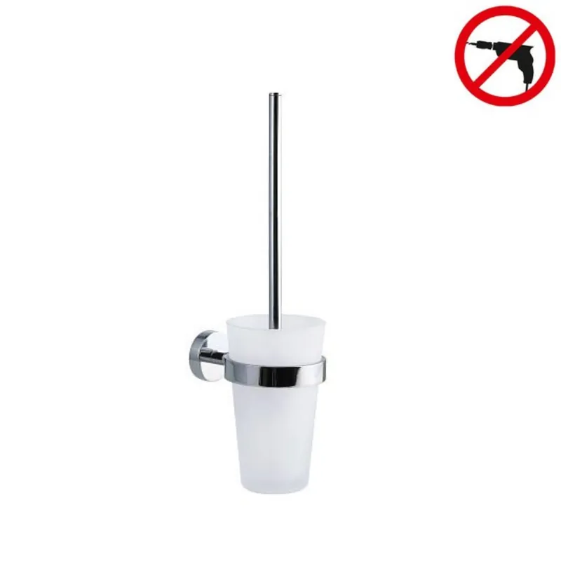 Smooz Brosse WC en verre satiné avec support mural en métal, Chrome, pose facile sans perçage (40316-00000-00)