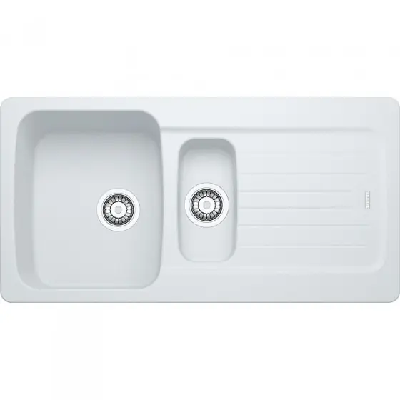 Aveta AVD 651 Evier 97x50cm avec vide-sauce et égouttoir réversible, Fradura, Blanc (AVD651B)