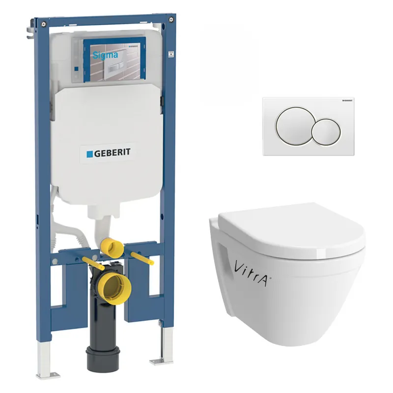 Pack WC Bati-support Geberit UP720 extra-plat + WC Vitra S50 + Abattant softclose + Plaque blanche (SLIM-S50Softclose-B)