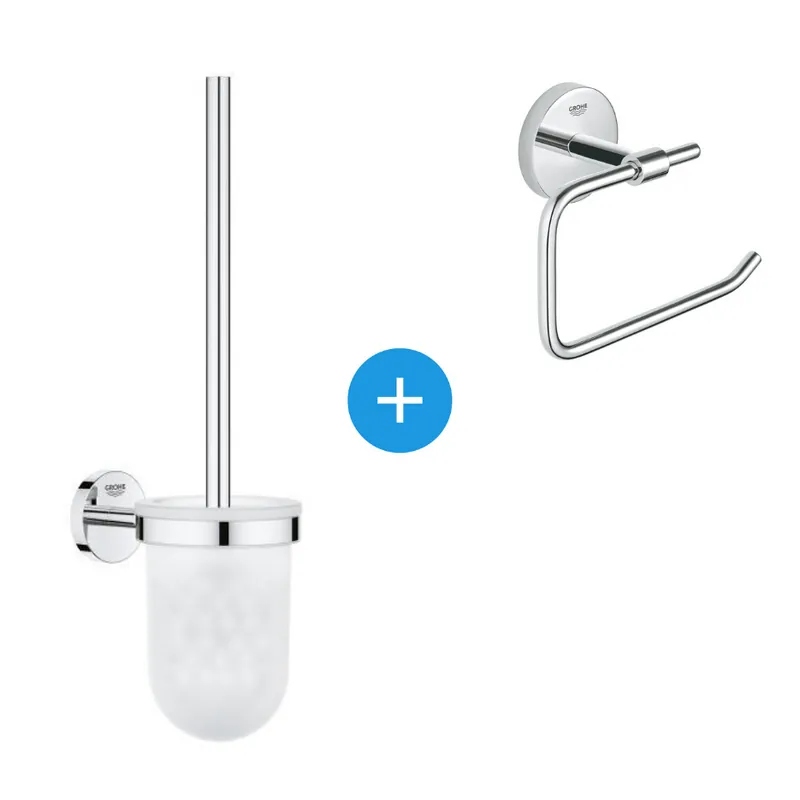 BauCosmopolitan Set d‘accessoires avec Brosse WC murale + Dérouleur de papier en métal, Chrome (40463001-DUOESSENTIALS)