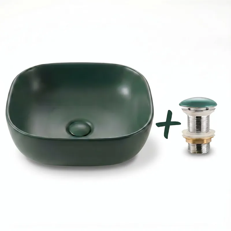 Vasque à poser 45,5 x 32,5 cm avec bonde sans trop-plein vert foncé mat Infinitio SAT (SATINF4532DGEM-SET_BP)