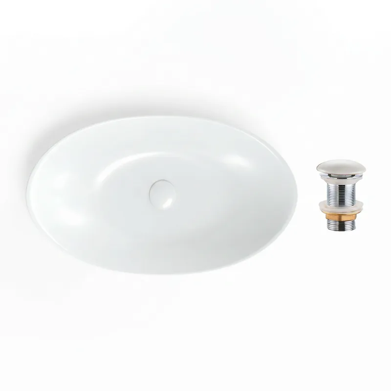 Set vasque à poser Infinitio 61,5x36 cm sans trop-plein + bonde blanc mat (SATINF61536M-SET_BP)
