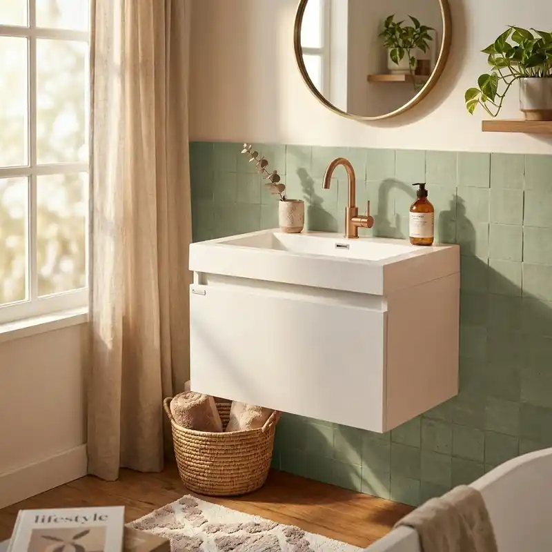 Meuble de salle de bain suspendu 60 x 48 cm avec vasque, blanc brillant, Verona (VERONA60WH)