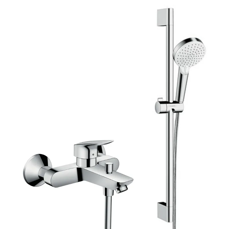 Set bain/douche Mitigeur Logis + Douchette 2 jets + Barre de douche 65cm + Flexible, Chrome (71400000-CROMETTA)
