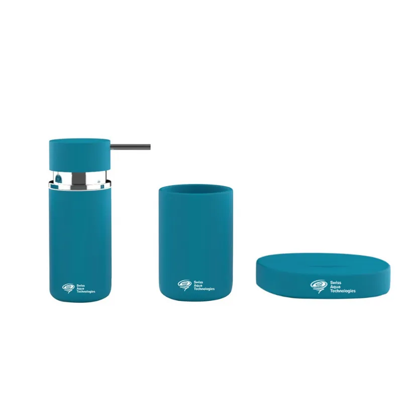 Set d‘accessoires Infinitio Distributeur de savon, Porte savon, Gobelet, céramique Bleu mat PackSAT-BleuMat