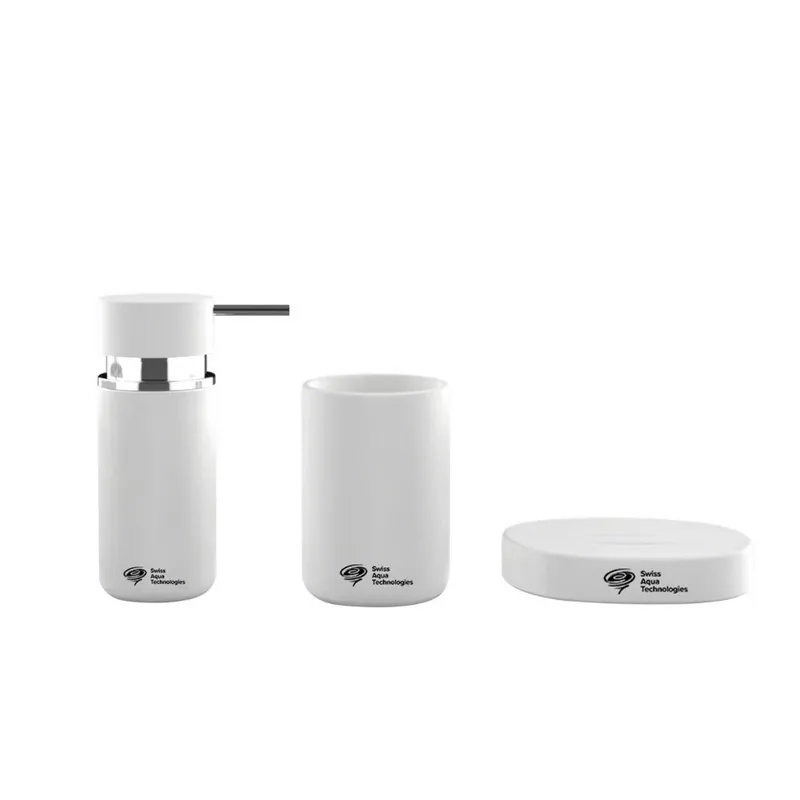 Set d‘accessoires Distributeur de savon + Porte savon + Gobelet, En céramique, Blanc mat (PackSAT-BlancMat)