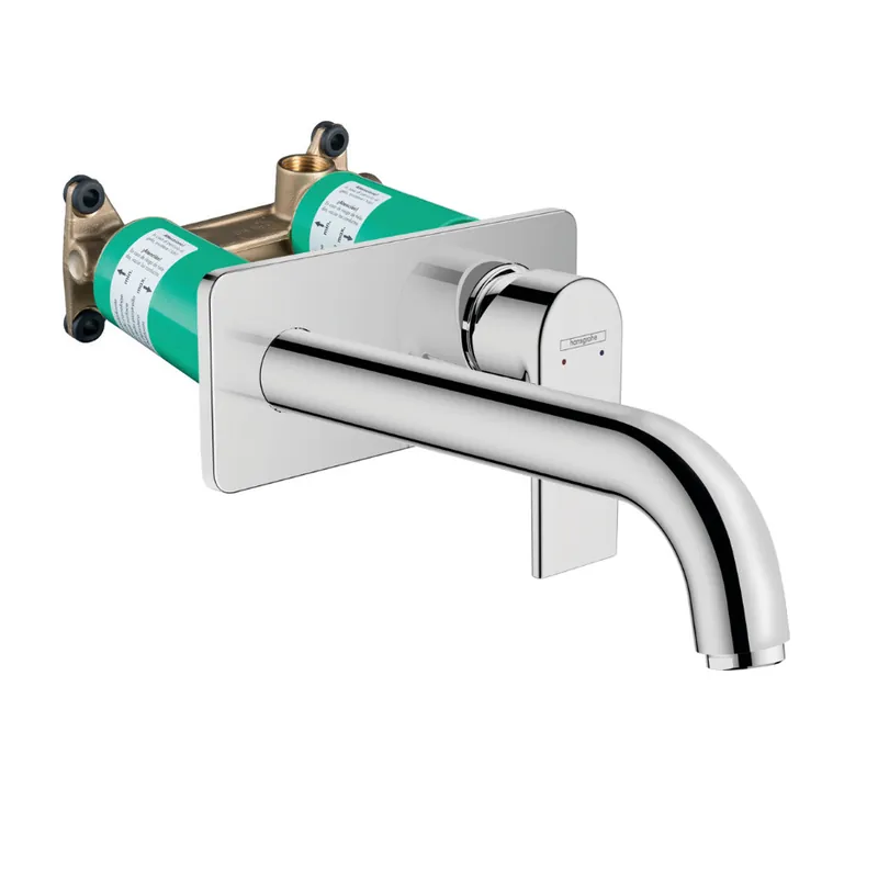 Vernis Shape Set Mitigeur de lavabo encastré mural, 2 sorties, bec 207 mm + Corps d‘encastrement, Chrome