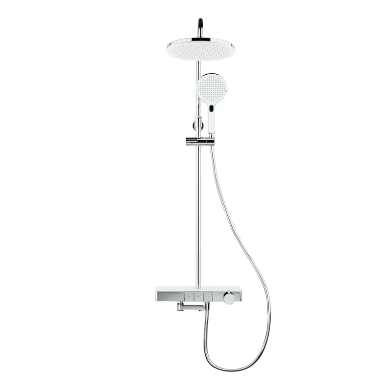 Colonne bain/douche avec douchette 3 jets, Mitigeur thermostatique, Barre réglable en hauteur Blanc/Chrome