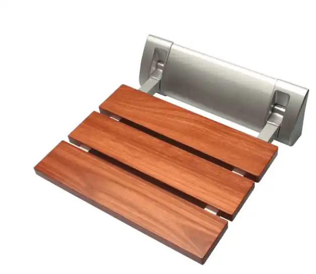 Multi Siège de douche rabattable en bois avec support, Marron (SEDWOOD)