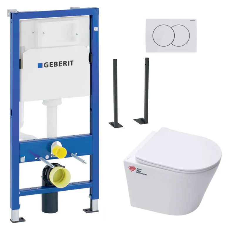 Pack Autoportant bati Geberit + WC Swiss Aqua Technologies sans bride + Abattant softclose + Plaque (InfinitioGebATP-1)
