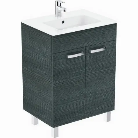 Tempo Meuble sur pieds 60 x 44 x 74 cm lavabo-plan, Chêne grisé (E3239SG)