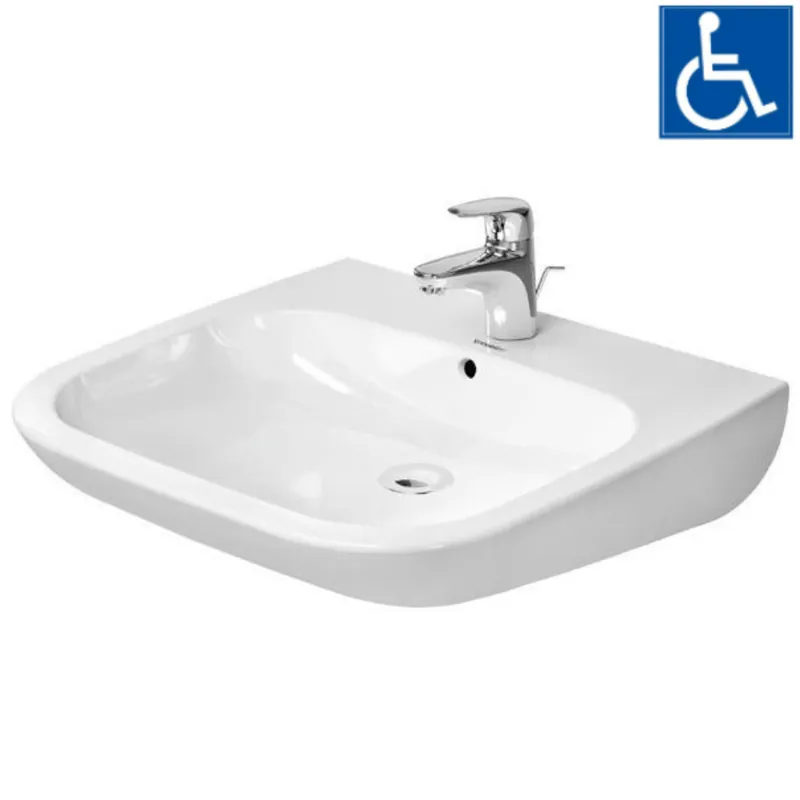 D-Code Lavabo PMR 60 cm avec trop-plein, 1 trou pour robinetterie, Blanc alpin (23126000002)