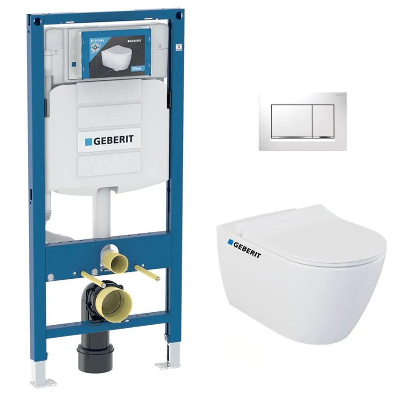 Pack WC Bati-support Geberit UP320 + WC sans bride Livea Bello + Abattant softclose + Plaque blanche (Geb Livea Bello-K)