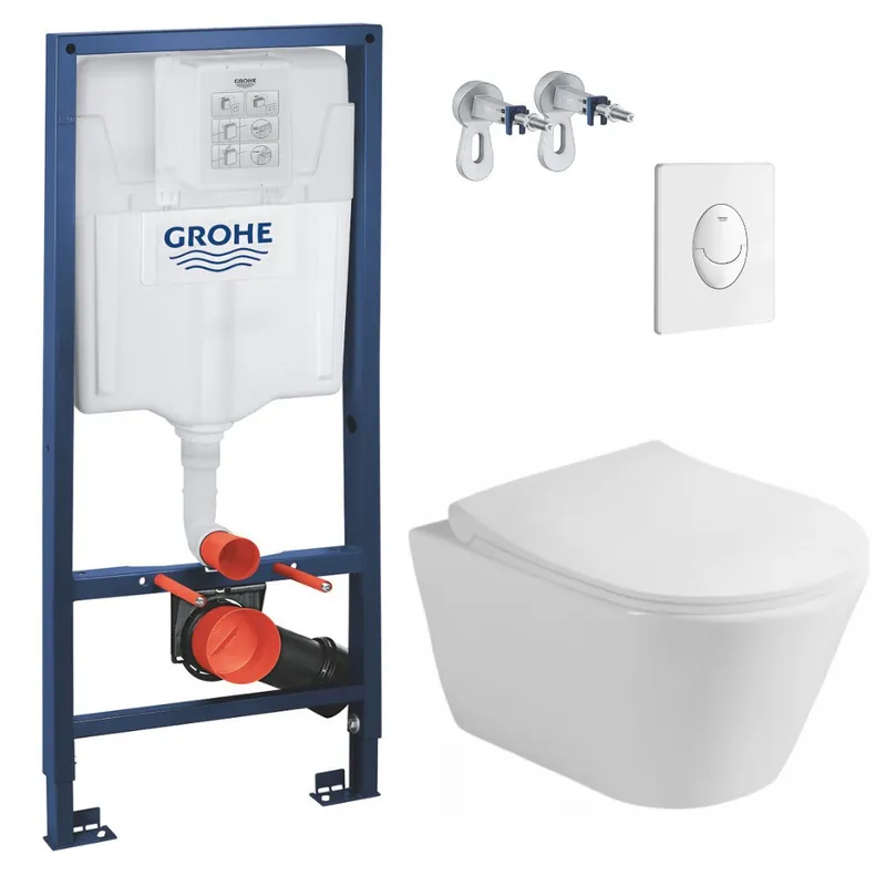 Pack WC Bâti-support Rapid SL + WC sans bride Lucco Avva + Abattant softclose + Plaque blanche (RapidSL-Avva-3)