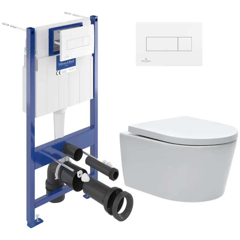 Pack WC Bâti-support + WC sans bride Swiss Aqua Technologies + Plaque blanche + Set d‘isolation phonique