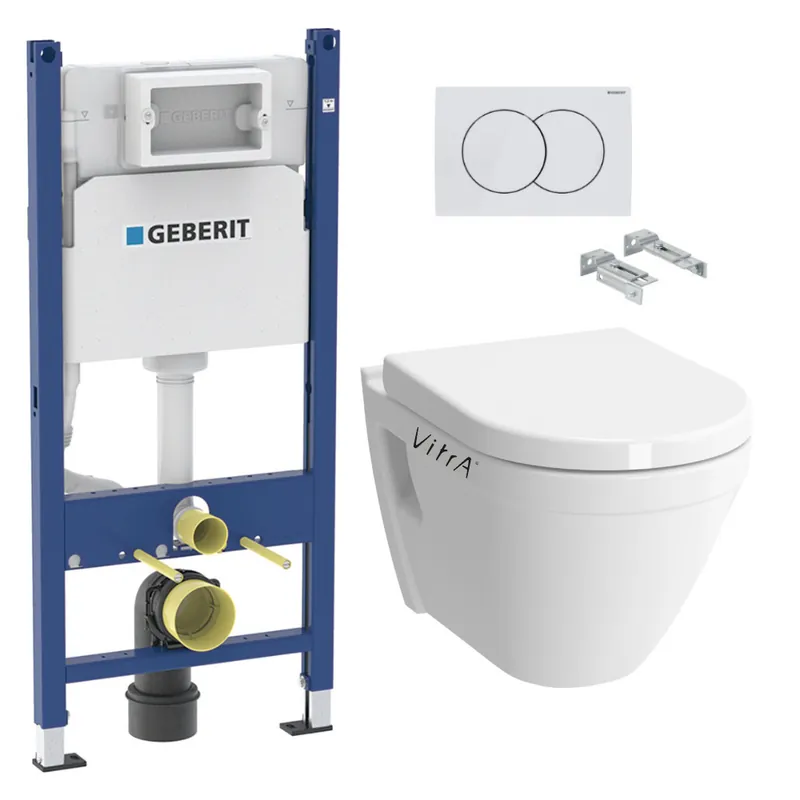 Pack WC Bati-support Geberit Duofix + WC suspendu Vitra S50 + Abattant soft close + Plaque blanche + Set d‘isolation phonique (S