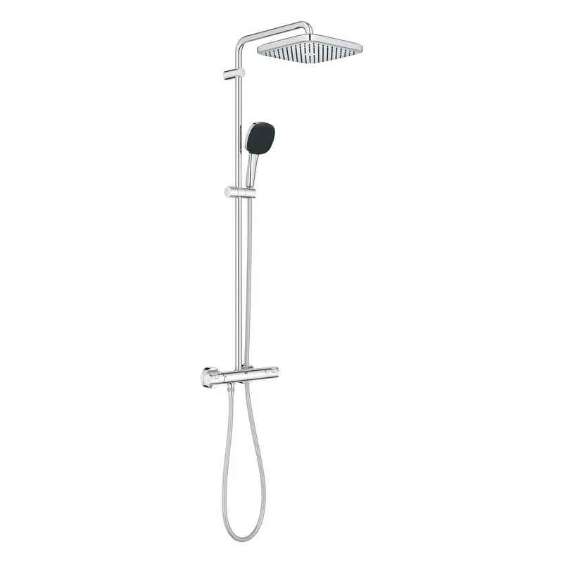Quickfix Colonne de douche thermostatique XXL Cube 250 + Douchette 2 jets, Chrome (26696022)