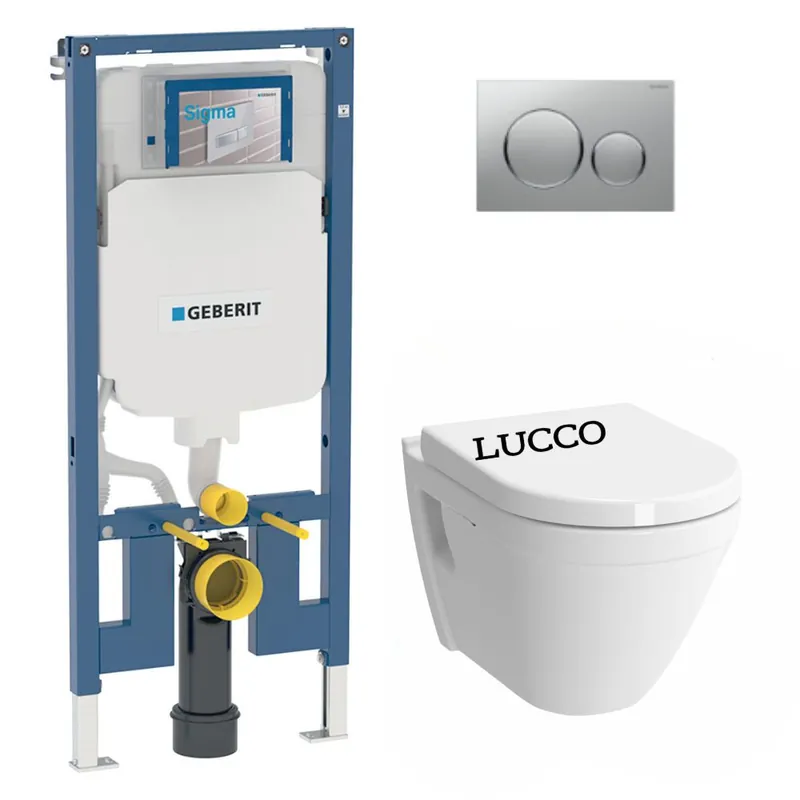 Pack WC Bati-support Geberit UP720 extra-plat + WC sans bride Lucco Avva + Abattant frein de chute + Plaque chrome (SLIM-Avva-N)